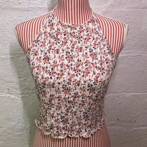 American Eagle Floral Cropped Halter Top - 70s, Stretchy, 100% Cotton - Size S